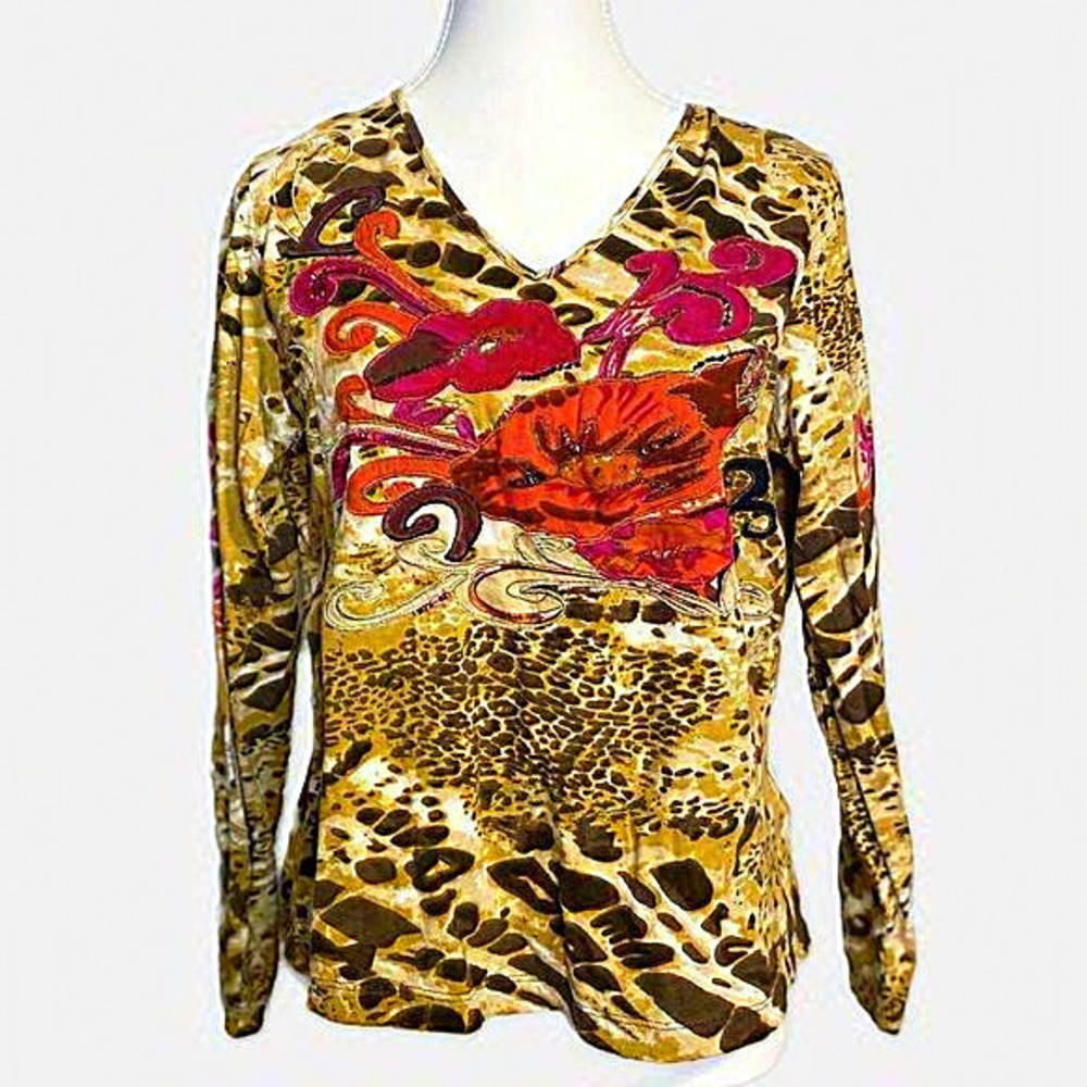 Choices Floral and Animal‎ Print Top with Embellishments